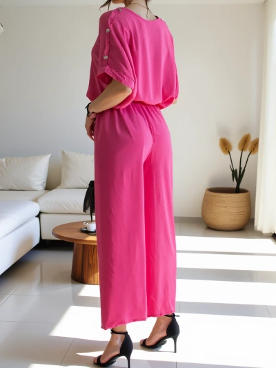 Royalfashion Damen Freizeitset mit einer Bluse mit kurzen Ärmeln und weiten Hosen