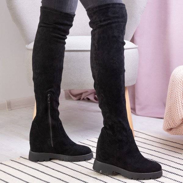 Black long boots on an indoor wedge Nulato - Footwear