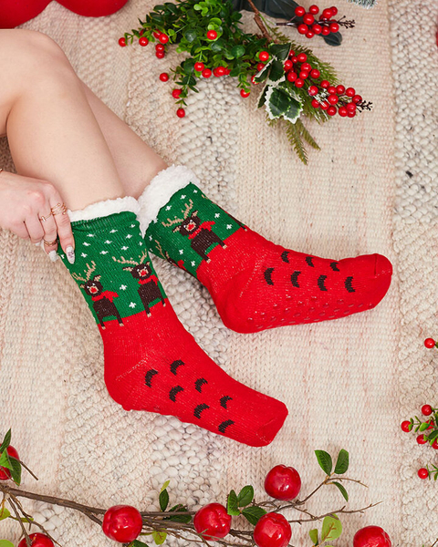 Rote Damensocken mit Weihnachtsmuster - Unterwäsche