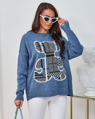 Royalfashion Темно-синій жіночий светр-тедді