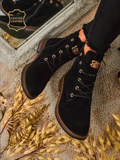 Botki damskie Aurelia Romano z naturalnego zamszu – brązowe, z futerkiem