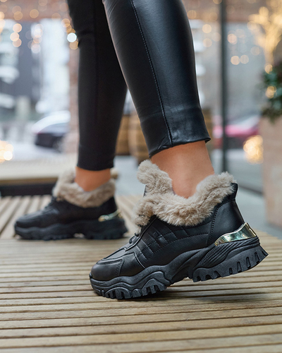 Schwarze Sportschuhe für Damen mit Fell Flixi - Schuhe