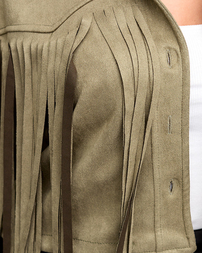 Grüne Bikerjacke mit Fransen für Damen - Kleidung