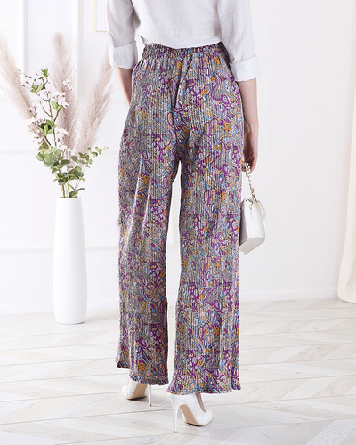 Gemusterte Hose mit weitem Bein für Damen in Lila- Kleidung