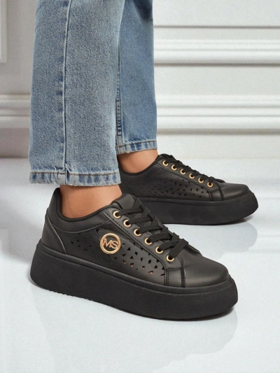 Aurelia Nero - Schwarze Royalfashion Plateauschuhe aus Öko-Leder, Modell LH201-8