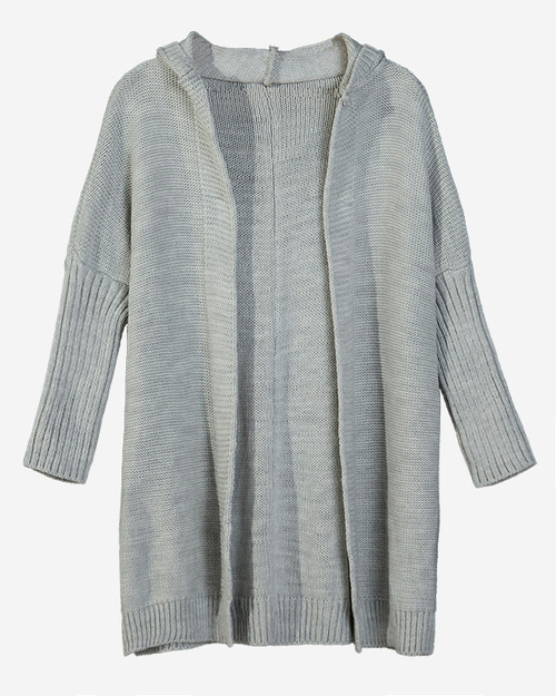 Світло-сірий жіночий довгий кардиган з капюшоном - Одяг