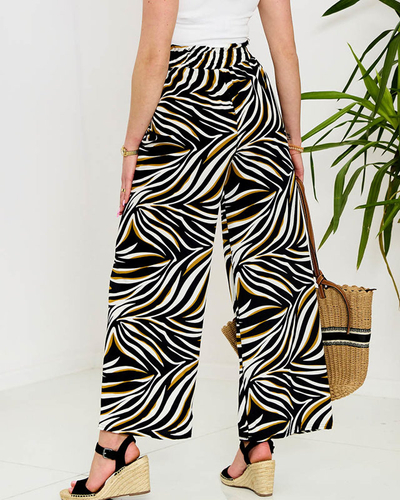 Gemusterte Damen-Palazzohose in Schwarz- Kleidung