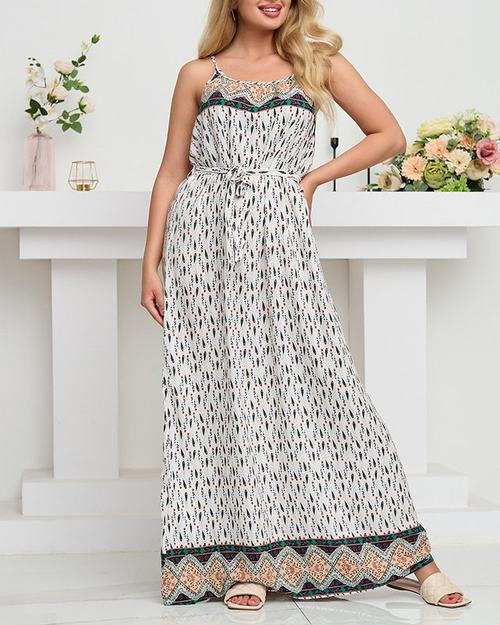Біле плаття максі з візерунком на бретелях для жінок - Одяг