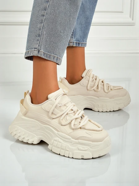 Damen-Sneakers Athenia beige aus Öko-Leder mit 6,5 cm Plateau