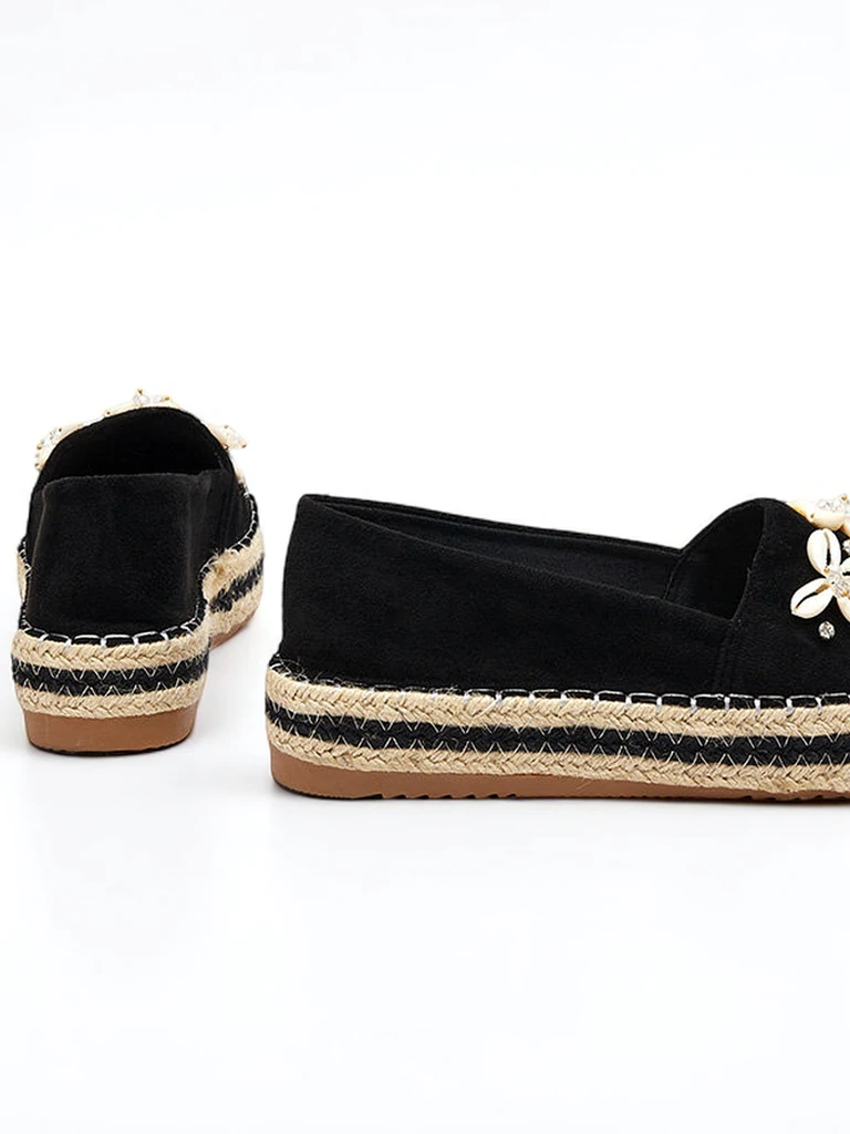 Schwarze Plateau-Espadrilles für Damen mit Verzierungen Izira - Schuhe