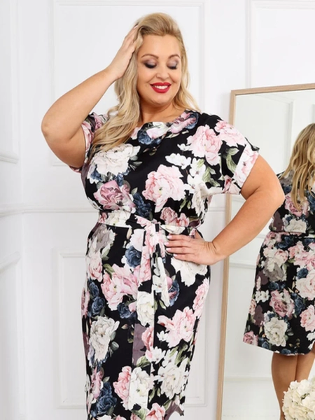 Royalfashion Damenknielanges Kleid mit kurzen Ärmeln und Rosenschleife