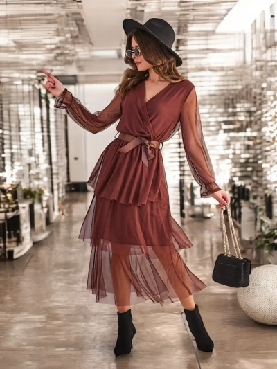 Royalfashion Damen langes Kleid mit Rüschen