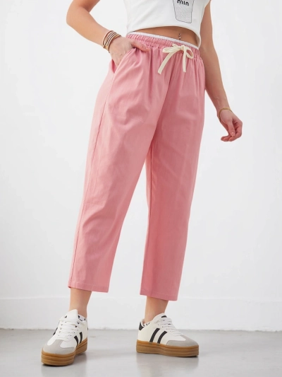 Royalfashion Damen Baumwollweite Hose mit Bindebändchen