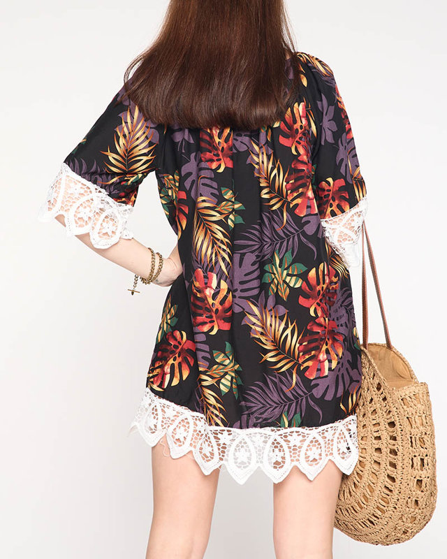 Schwarze Damen-Tunika mit Blättern - Kleidung