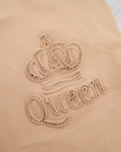 Damen-Jogginghose in Beige mit Zirkonia - Kleidung