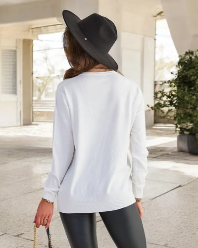 Royalfashion Weißer Damenpullover mit Herzausschnitt