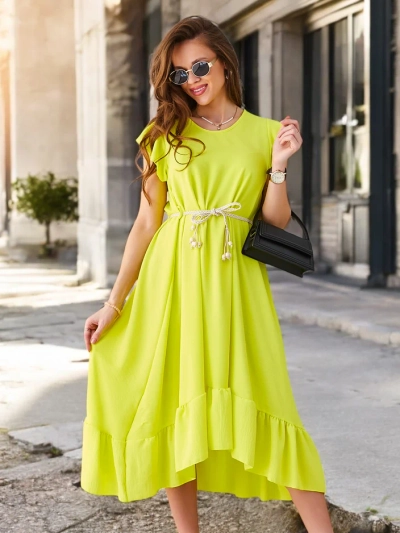 Royalfashion Damen-Midikleid mit Rüschen und kurzen Ärmeln