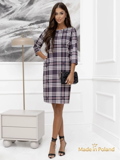 Damen Mini Kleid mit Karomuster und Taschen Violetta