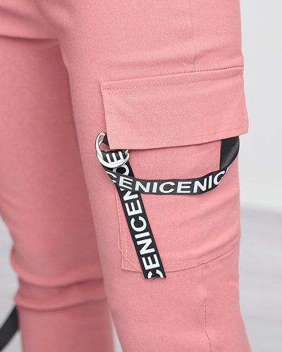 Dunkelrosa Damen-Cargohose mit Gürtel - Kleidung