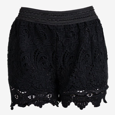 Чорні жіночі короткі шорти, прикрашені мереживом - Штани 1