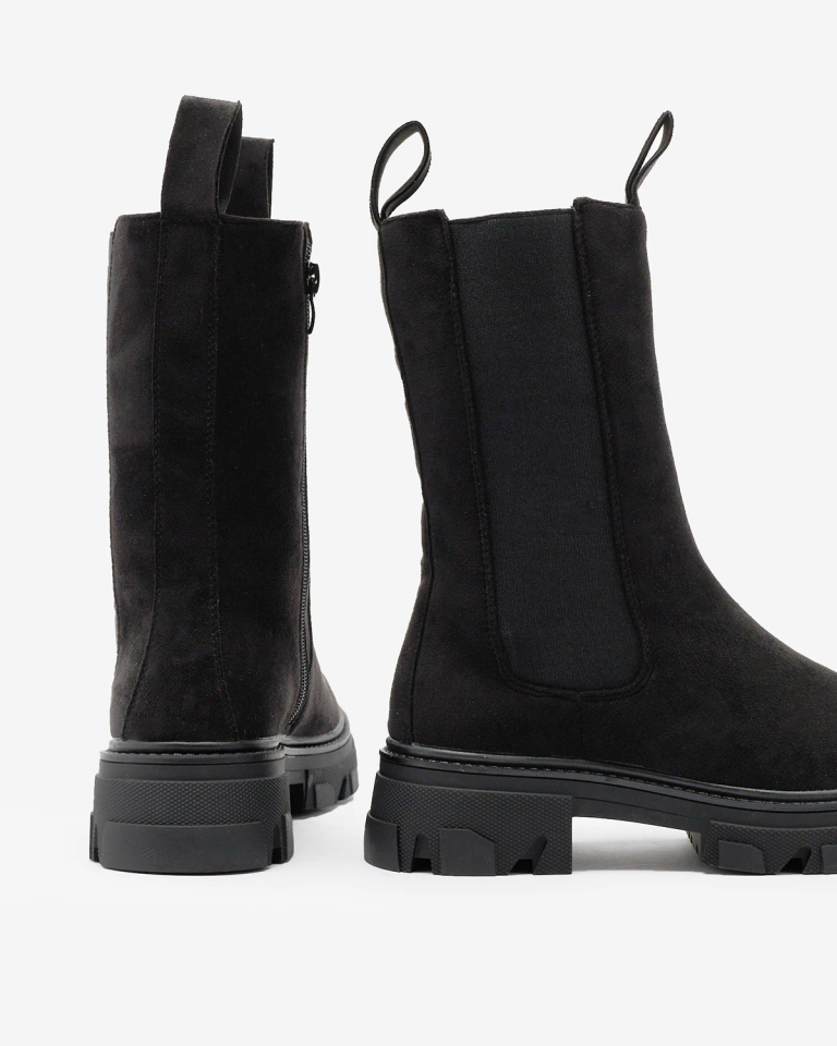 Royalfashion Schwarze hohe Damenstiefel mit flachem Absatz Sevetta