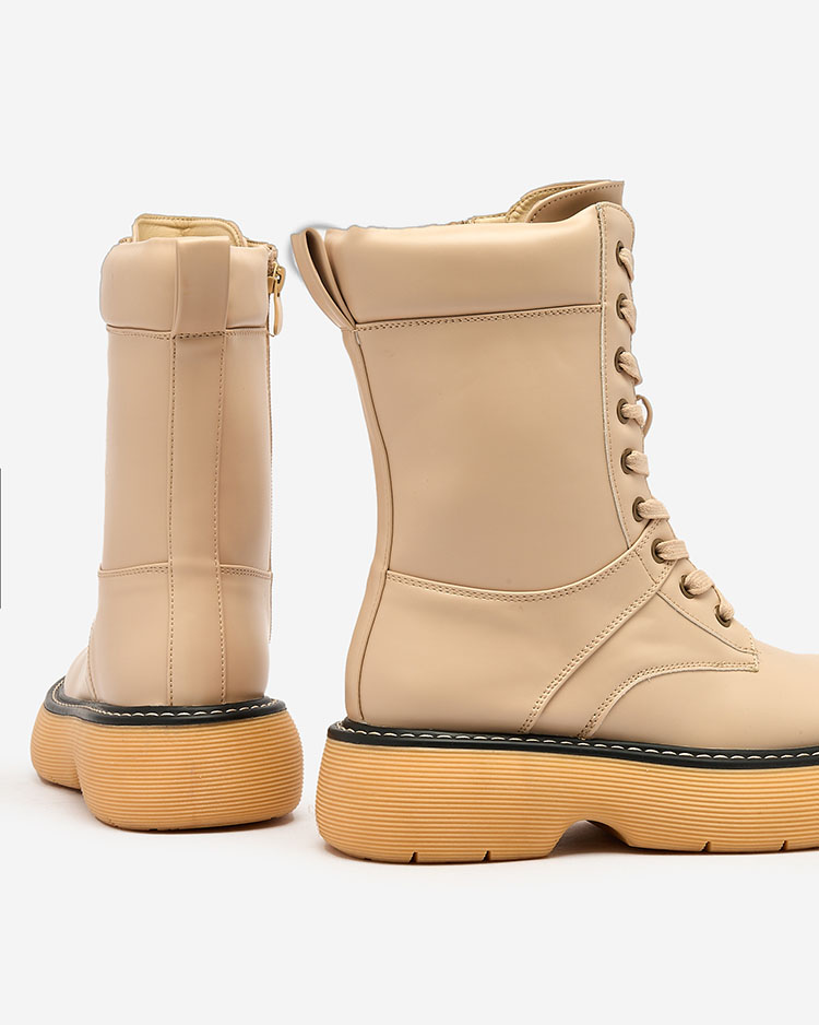 Royalfashion Beige Damen Schnürstiefel mit fester Sohle Diret