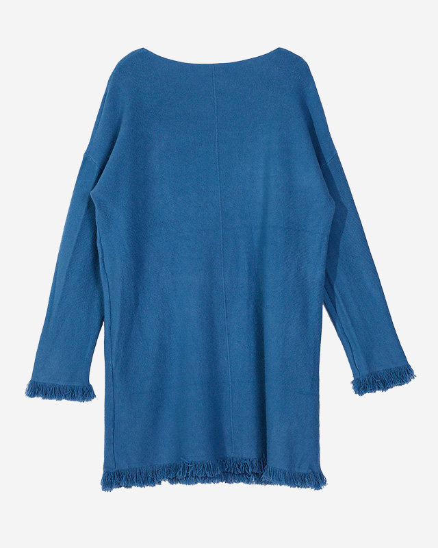 Blauer Damen-Tunika-Pullover mit Fransen - Kleidung