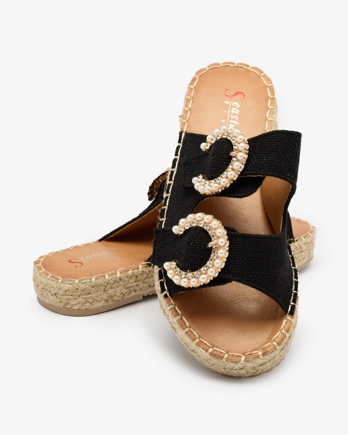 Шльопанці Royalfashion Чорні жіночі з орнаментом Ledude