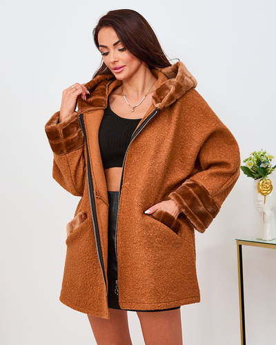 Royalfashion Camel Damen Kurzmantel mit Pelz
