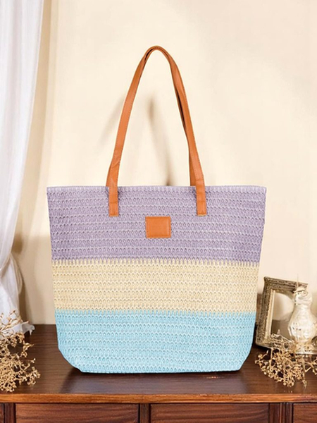 Royalfashion Große Strohtasche für Damen mit breiten Streifen