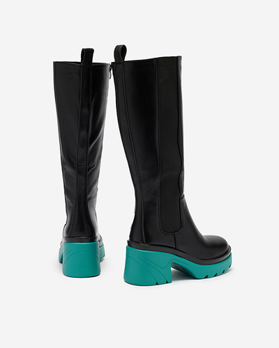 Schwarze Damenstiefel mit fester blauer Sohle Berisa - Footwear