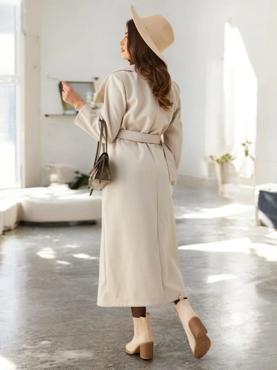 Royalfashion Damen-Maximantel mit Bindegürtel
