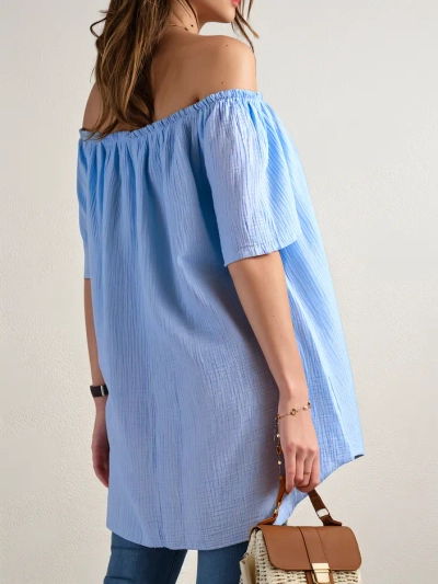 Royalfashion Damen Baumwollbluse im spanischen Stil mit dekorativen Knöpfen