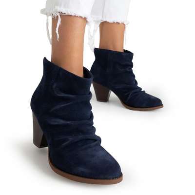 Dunkelblaue Stiefeletten mit gerafften Holtien - Schuhen
