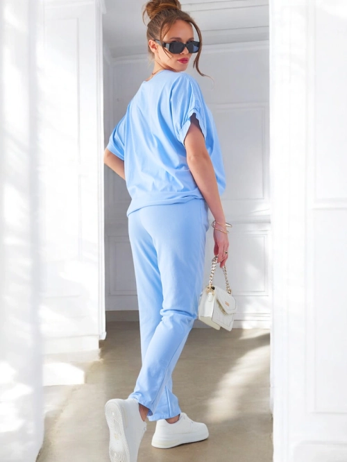 Роялфешн Жіночий комплект з бавовни з коротким рукавом та прямими штанами