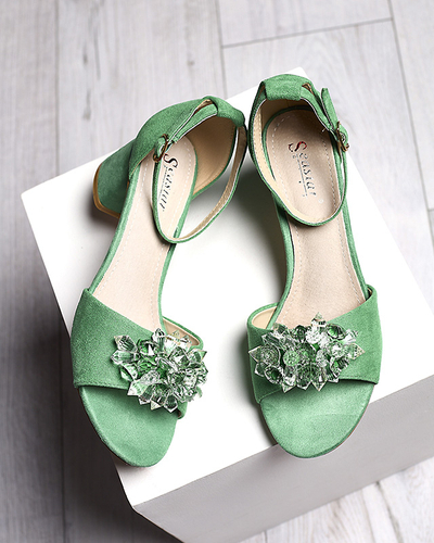 Зелені жіночі босоніжки на стійці з декоративними кристалами Cerosso- Footwear