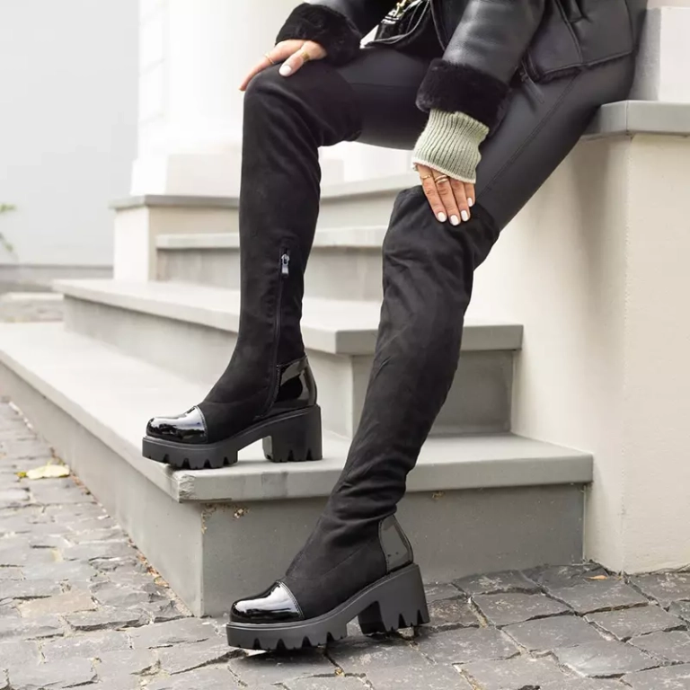 OUTLET Schwarze Plateaustiefel aus Öko-Wildleder Ellij - Schuhe