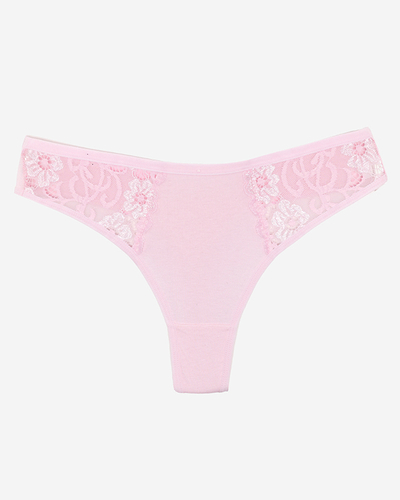 Rosafarbener Damen-String aus Baumwolle mit dekorativer Spitze - Unterwäsche