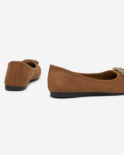 Braune Öko-Wildleder-Ballerinas für Damen mit Linselisa-Ornament - Footwear