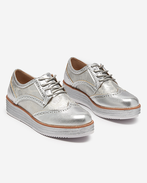 OUTLET Жіночі сріблясті ботильйони зі вставками зміїної шкіри Fin - Взуття