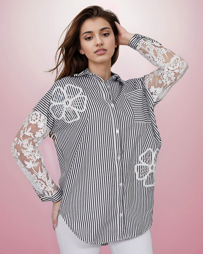 Royalfashion Gestreiftes Damenshirt mit Spitze