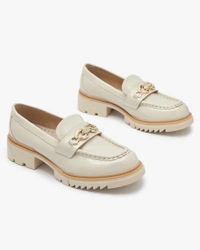 Beige lackierte Damen Mokassins mit Kette Sotella - Footwear