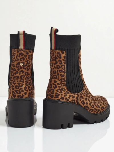 Gemusterte Damen Stiefeletten mit Blockabsatz aus Öko-Wildleder Anthere