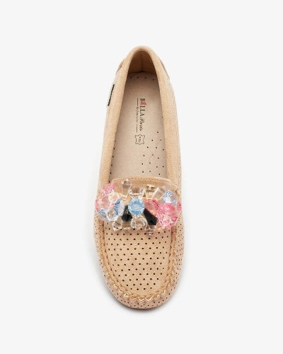 Royalfashion Ажурні світло-коричневі жіночі мокасини з декоративними кристалами Cizzas