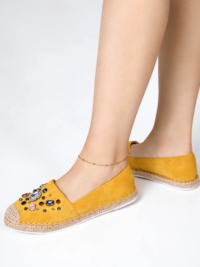Gelbe Damen-Espadrilles aus Öko-Wildleder mit Zirkonia Mediros - Footwear