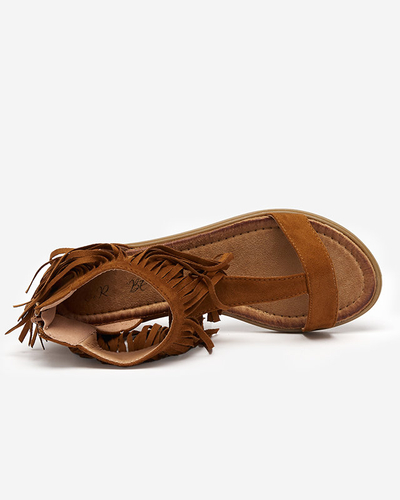 OUTLET Damensandalen mit Fransen in Camel Clov-Schuhe