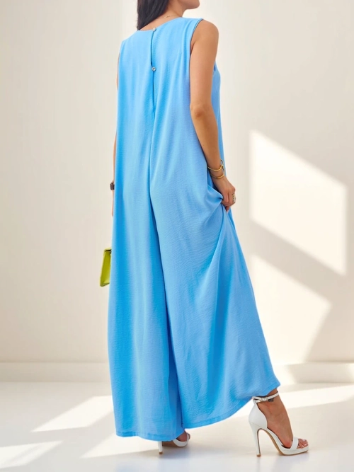 Комбінезон Cyra Azzurro з Віскози з Квіткою – світло-блакитний стиль літа