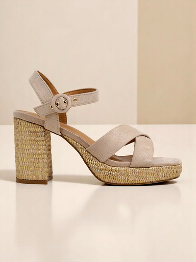 Damen Sandalen Royalfashion AURELIA beige mit Blockabsatz Wildleder