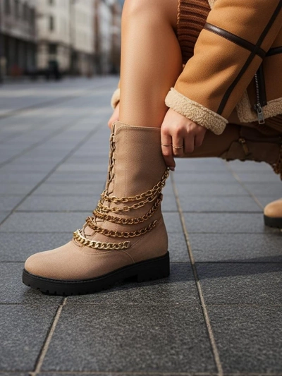 Royalfashion Damen Baggerstiefel in Hellbraun Goserre