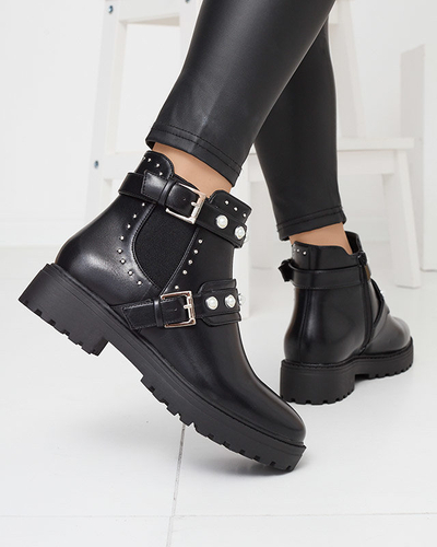 Ботильйони жіночі з еко шкіри з перлами чорного кольору Saalo- Footwear